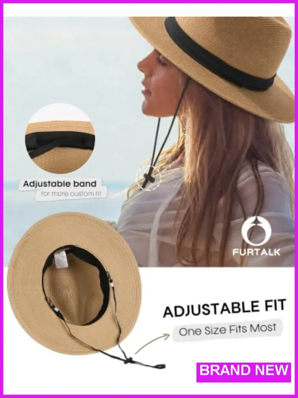 Wide Brim Straw Panama Hat Fedora Summer Beach Sun Hat UPF Protection